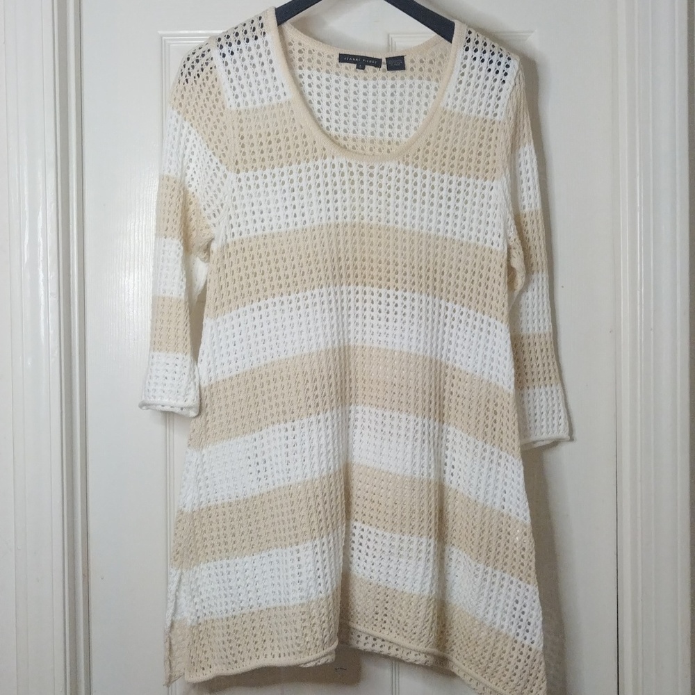 Jeanne Pierre Womens Knitted 100% Cotton Tunic Sweater with side slit Sz Large